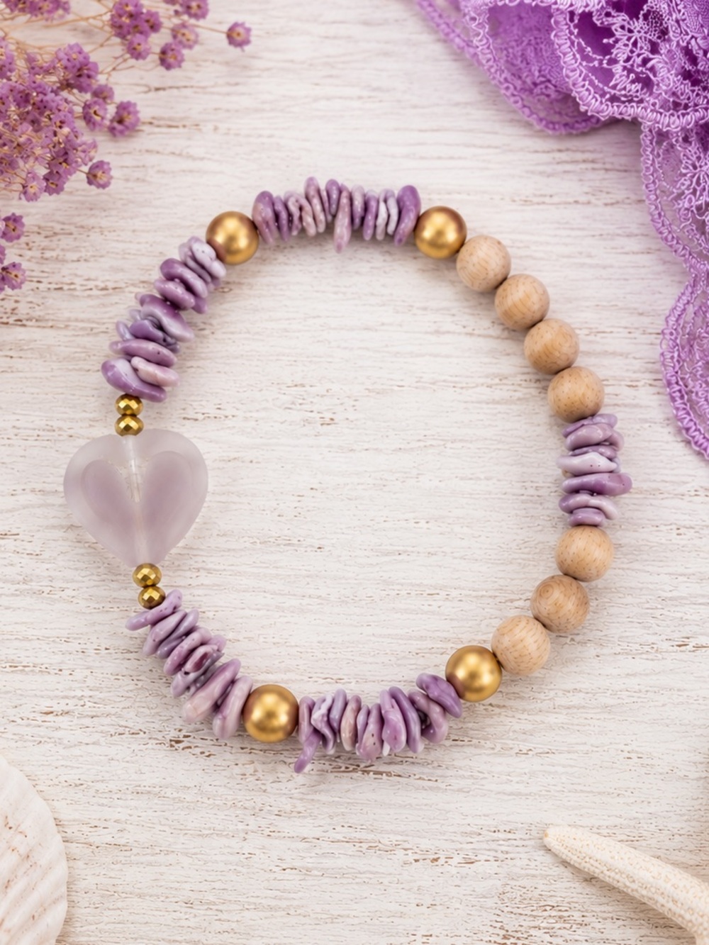 Oil Haven Boutique Purple Cebu Shell Rosewood Aromatherapy Diffuser Bracelet 7.5